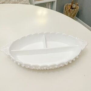 Vintage Fenton Hobnail Oval White Milk Glass Divided Relish Dish/Bowl